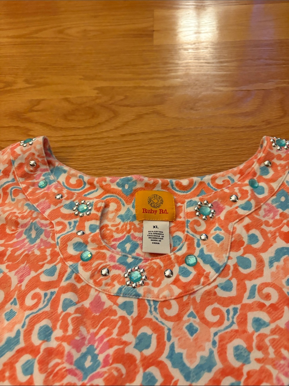 Ruby Rd. Orange & Turquoise Patterned Long-Sleeve Top - Picture 4 of 5